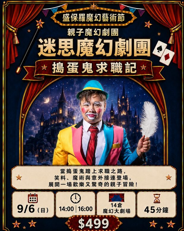 迷思魔幻劇團 搗蛋鬼求職記｜9/6（日）14:00、16:00　14 倉魔幻大劇場　$499